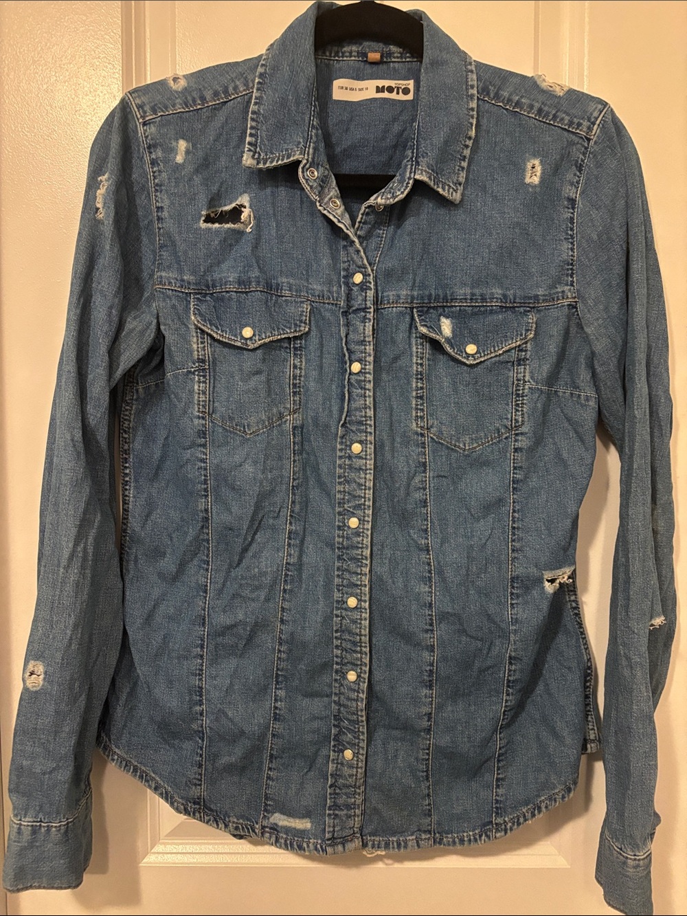 Topshop Distressed Denim Button-Up